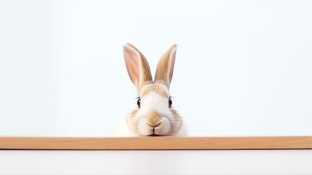 Rabbit on a white background. White rabbit with long ears.の素材