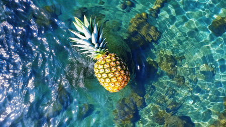 Pineapple on the surface of the water in the sea.の素材