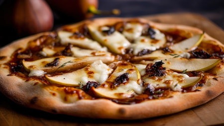 Pizza with pear, mozzarella cheese and caramelized onionsの素材