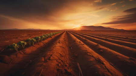 Sunset over sugarcane field in Baja California Sur, Mexicoの素材