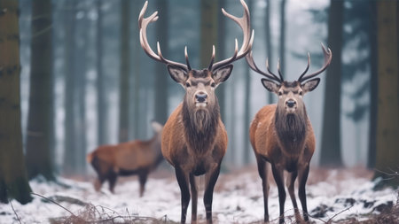 Red Deer (Cervus elaphus). male and female.の素材