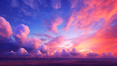3D render of a beautiful sunset with clouds in the sky.の素材