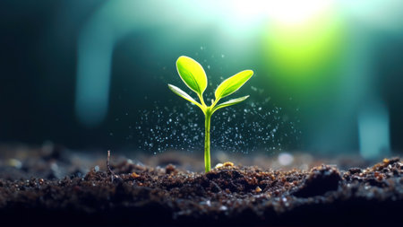 Green seedling illustrating the concept of new life and development. 3d renderingの素材