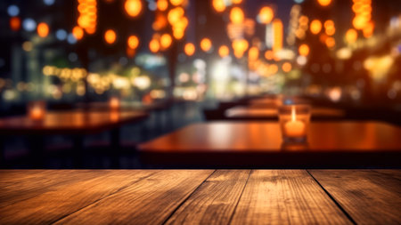 Empty wooden table and abstract bokeh light background. For product displayの素材