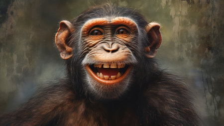 Chimpanzee monkey portrait. Portrait of a chimpanzee.の素材