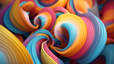 3d render of colorful abstract background with curved lines in rainbow colorsの素材