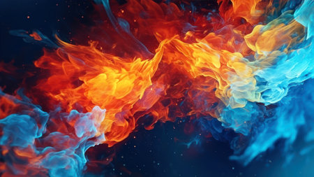 Colorful fire flames on black background. fantasy fractal texture. digital art. 3D rendering.の素材