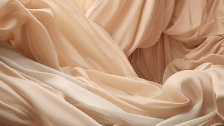 Closeup of ruffled beige silk fabric texture background.の素材