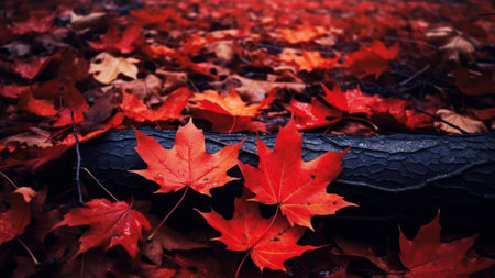 Maple leaves on the ground in autumn. selective focus.の素材