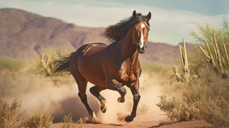 Beautiful Horse Running in the Desert - Vintage Style Toned Pictureの素材