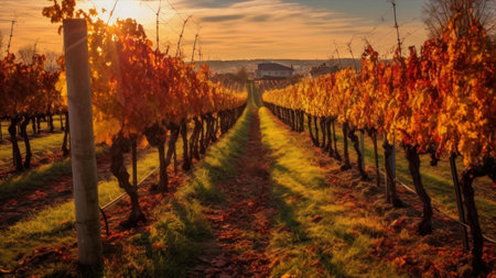 Vineyard at sunset in autumn, Tuscany, Italyの素材