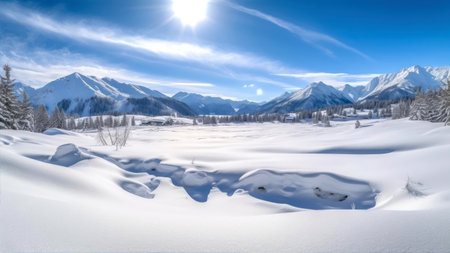 Beautiful winter landscape in the Alps. panoramic view.の素材