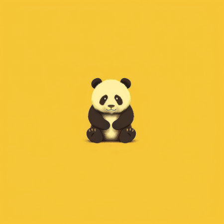 cute panda isolated on yellow background. 3d illustration.の素材