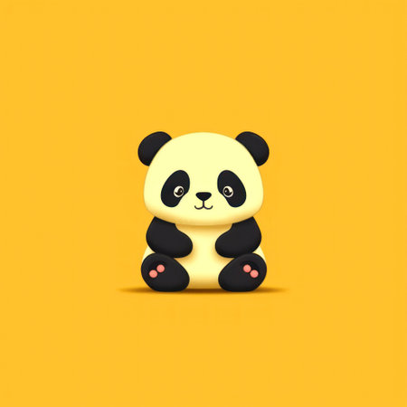 Cute panda isolated on a yellow background. vector illustration.の素材