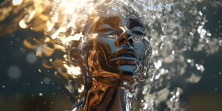 Close-up portrait of a beautiful woman under water. 3d renderingの素材