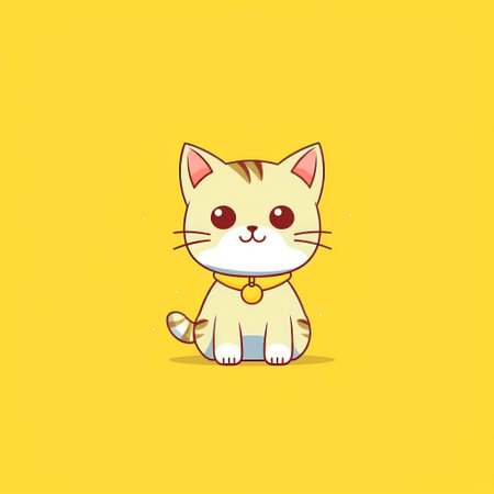 Cute cartoon cat sitting on a yellow background. vector illustration.の素材