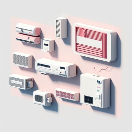 3d isometric air conditioner system on pink background. vector illustrationの素材