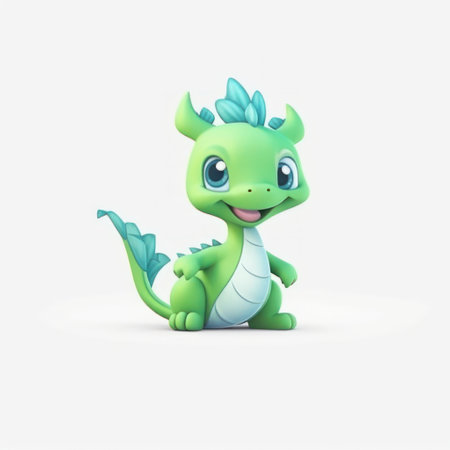 Cute cartoon green dragon isolated on white background. vector illustration.の素材