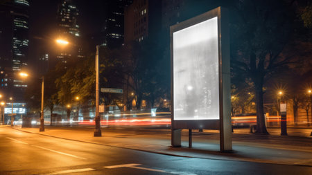 Blank billboard on the street at night in Chicago, Illinois.の素材