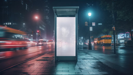 Blank advertising billboard on the street at night in Hong Kong.の素材