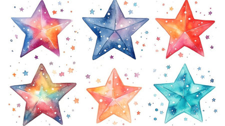 watercolor stars set. Hand drawn illustration isolated on white background.の素材