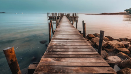 Wooden jetty on the beach in the morning, Thailand.の素材