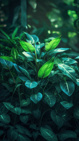 Tropical green leaves background in the garden with filter effect retro vintage styleの素材