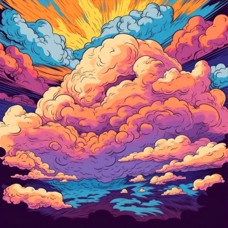 Vector illustration of a beautiful colorful clouds in the sky. cartoon style.の素材
