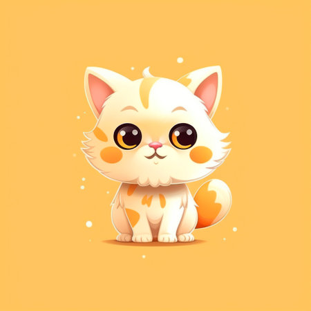 Cute cartoon cat sitting on a yellow background. vector illustration.の素材