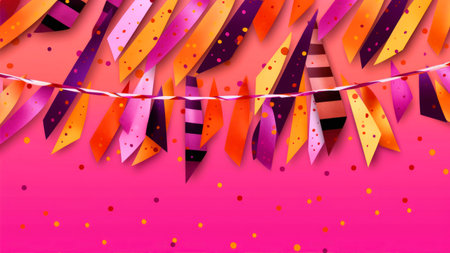 Party background with colorful confetti and garlands. vector illustration.の素材