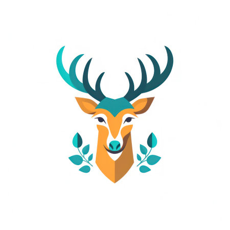 Deer head with horns and laurel wreath. vector illustration.の素材