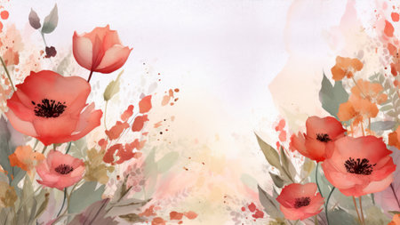 Watercolor floral background with poppies. hand-drawn illustration.の素材