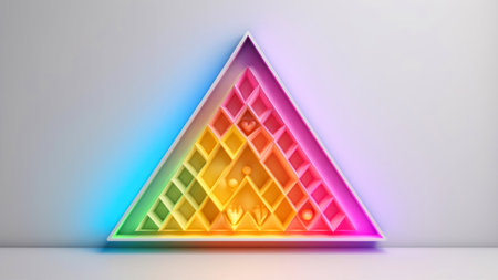 3d rendering of a multicolored pyramid on a gray backgroundの素材
