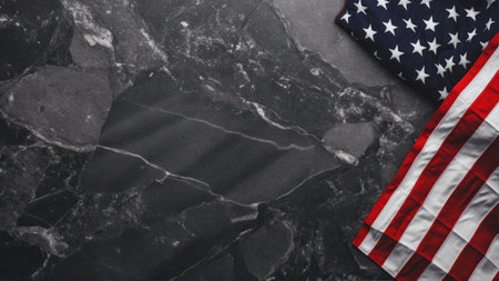 American flag on black marble background, top view. memorial day conceptの素材
