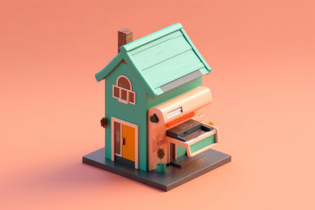 house model on an orange background. 3d rendering. computer digital drawing.の素材