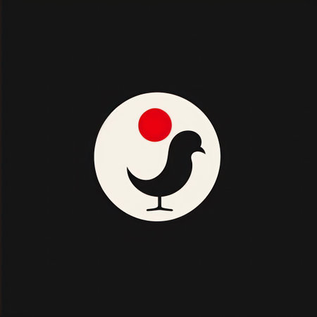 Silhouette of a bird on a black background with a red circleの素材