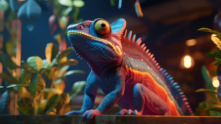 Chameleon in the aquarium. colorful chameleon.の素材