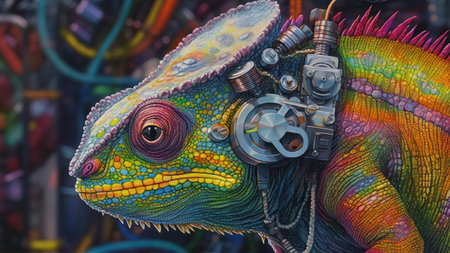 Colorful chameleon statue on the street in Bangkok, Thailandの素材