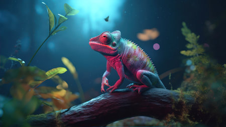 Colorful chameleon in aquarium. Wildlife scene from the tropics.の素材