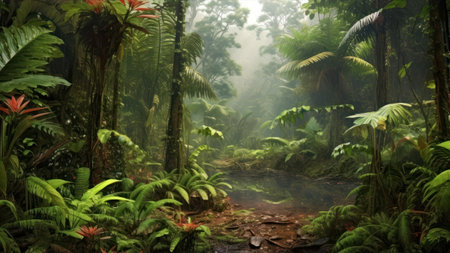 Tropical rainforest with ferns and fernsの素材