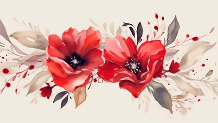 red poppies. Hand drawn watercolor illustration. Vector.の素材