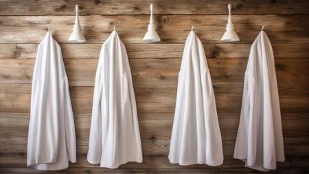 White towels on a wooden background. Towels on a wooden background.の素材