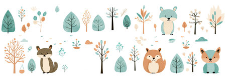 Cute forest animals vector set. Illustration of cute woodland animals.の素材