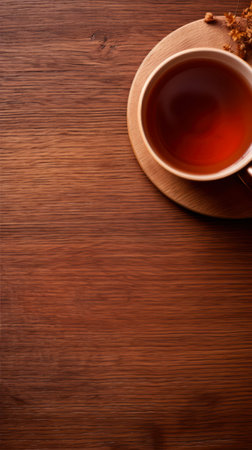 Cup of tea on wooden background. top view. copyspace.の素材