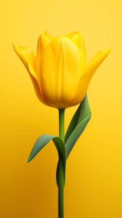 Yellow tulip on a yellow background with a place for your textの素材