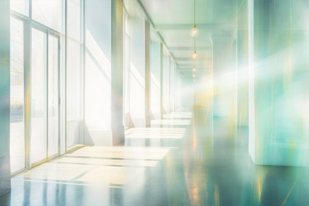 Perspective view of corridor in office building. Blurred backgroundの素材