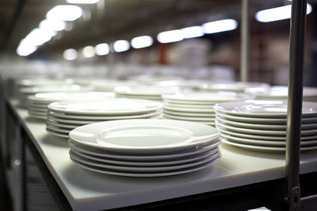 Ceramic tableware in the factory, closeup of photoの素材