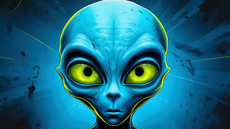 Digital Illustration of a Futuristic Alien in a Blue Background.の素材