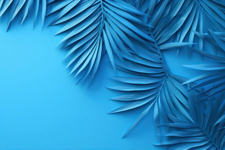 Tropical palm leaves on blue background. 3d rendering illustrationの素材