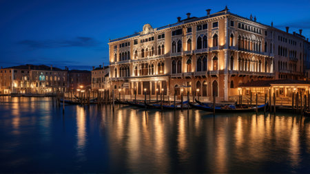 Grand Canal at night, Venice, Italy. panoramic viewの素材